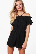 Boohoo Holly Ruffle Open Shoulder Playsuit