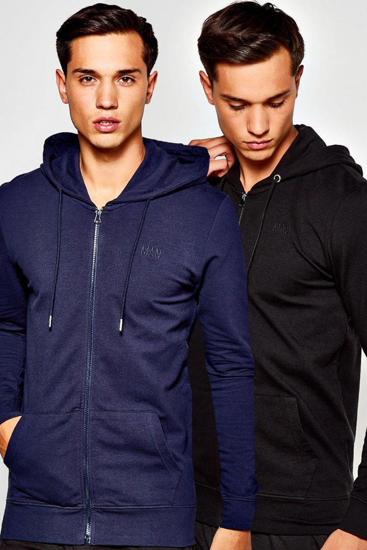 Boohoo 2 Pack Muscle Fit Zip Through Hoodies Multi