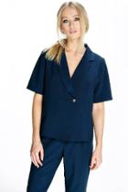 Boohoo Anna Short Sleeve Woven Blazer Navy