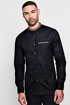 Boohoo Sports Tape Grandad Collar Shirt