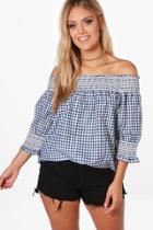 Boohoo Plus Lauren Off Shoulder Gingham Top Blue