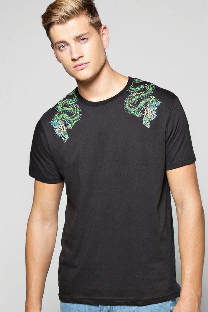 Boohoo Dragon Shoulder Print Tee Black