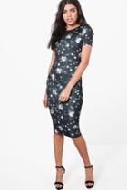 Boohoo Holly Tailored Fit Floral Midi Dress Black