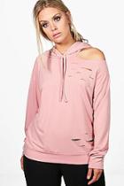 Boohoo Plus Cate Distressed Cut Out Hoodie