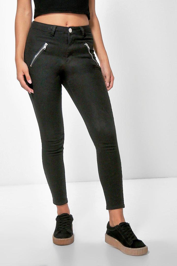 Boohoo Petite Taylor Zip Pocket Skinny Jean Black