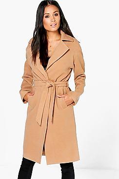 Boohoo Matilda Belted Wool Look Robe Duster