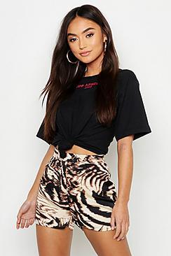Boohoo Petite Animal Print Tailored Shorts