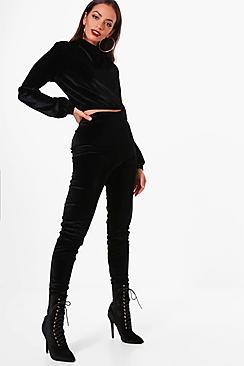 Boohoo Erin Velvet Elasticated Hem Sweat & Legging Set