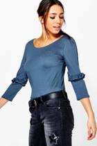 Boohoo Mona 3/4 Frill Sleeve Top Grey