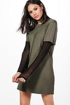 Boohoo Mol Mesh Sleeve Double Layer T-shirt Dress