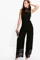 Boohoo Boutique Norah High Neck Lace Trim Jumpsuit