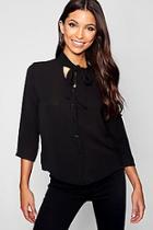 Boohoo Tie Front Button Through Blouse