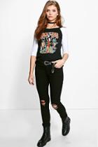 Boohoo Tall Haddie Ripped Knee Black Skinny Jean Black