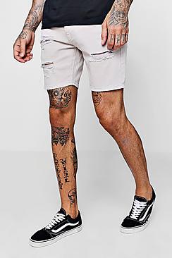 Boohoo Slim Fit Stone Denim Shorts