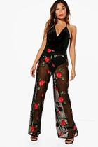 Boohoo Boutique Tia Embroidered Mesh Flared Trousers