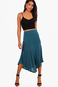 Boohoo Slinky Asymetric Hem Midi Skirt