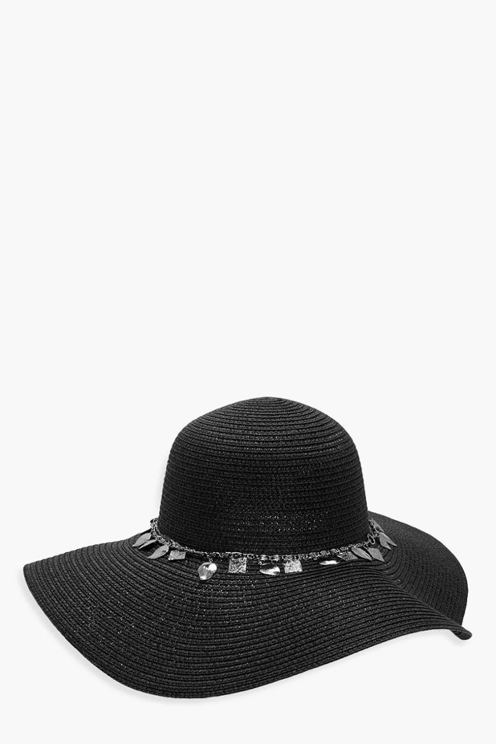 Boohoo Alia Coin Trim Floppy Hat Black