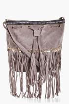 Boohoo Katie Aztec Coin Trin Tassel Buckle Bag Taupe