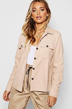 Boohoo Cord Horn Button Oversized Shirt