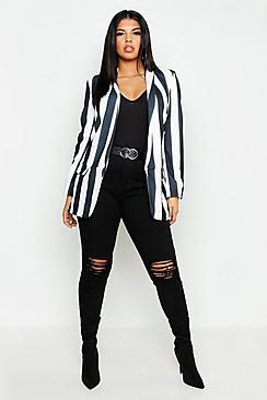 Boohoo Plus Wide Stripe Blazer