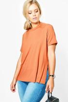 Boohoo Plus Helen Side Split Oversized Tee Cinnamon