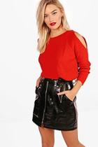 Boohoo Cold Shoulder Moss Stitch Jumper