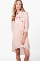 Boohoo Ashley Boutique Floral Embroidered Dress Nude