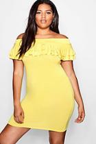 Boohoo Plus Jersey Ruffle Off Shoulder Bodycon