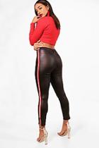 Boohoo Mollie Split Hem Sports Stripe Wet Look Leggings