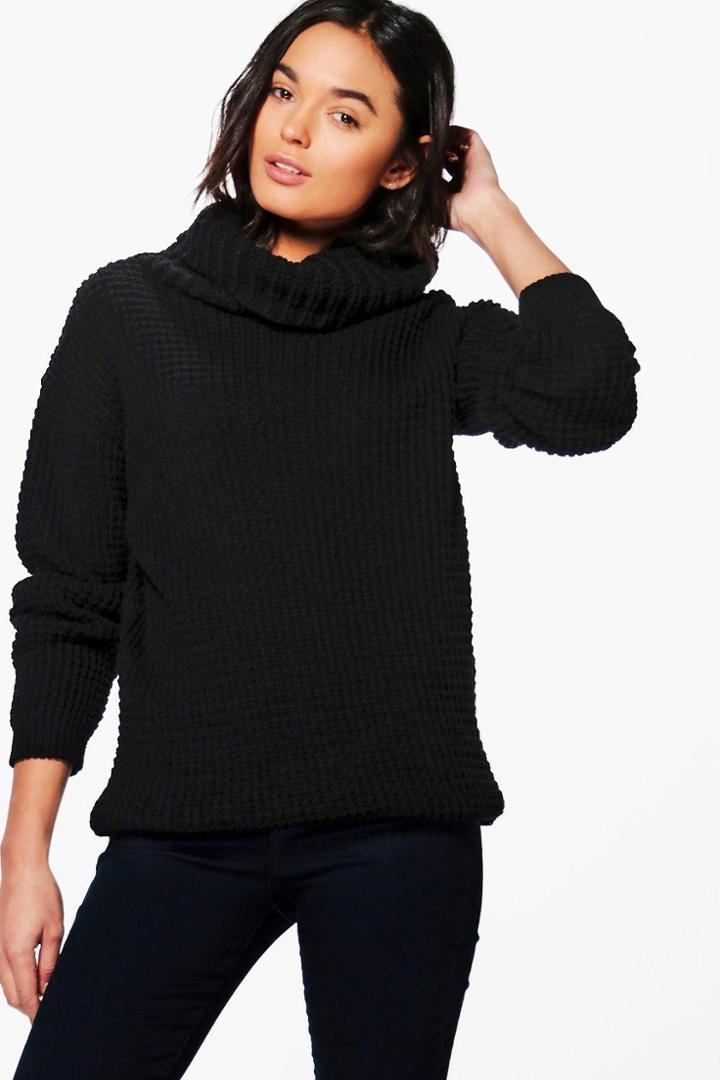 Boohoo Rebecca Cowl Neck Oversized Boyfriend Jumper Black