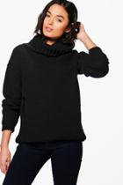 Boohoo Rebecca Cowl Neck Oversized Boyfriend Jumper Black