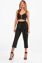 Boohoo Tie Waist Turn Cuff Crepe Slim Trousers