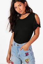 Boohoo Amelia Knot Cold Shoulder Rib T-shirt