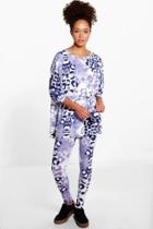 Boohoo Isla Leopard Tie Detail Co-ord Lounge Set Blue