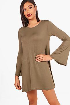 Boohoo Flare Sleeve Basic Swing Dress