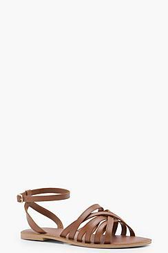 Boohoo Wide Fit Cross Strap Leather Sandals