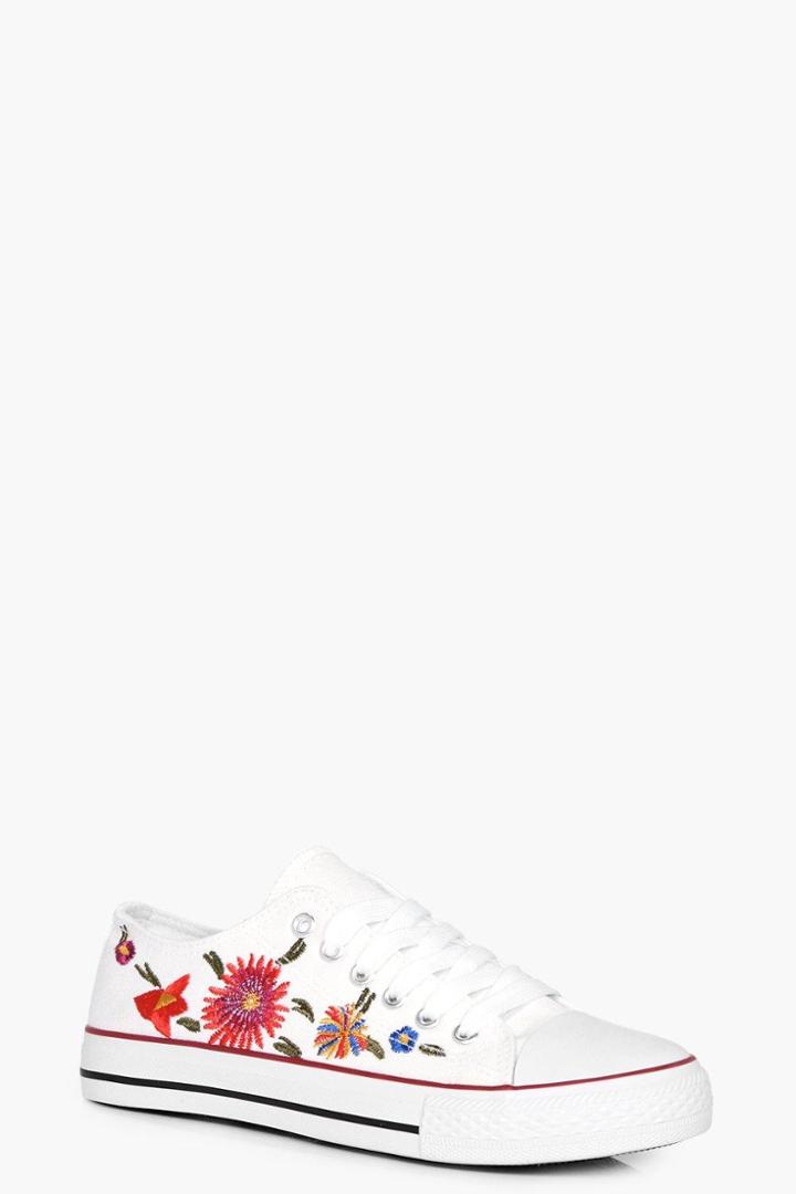 Boohoo Paige Embroidered Lace Up Trainer White