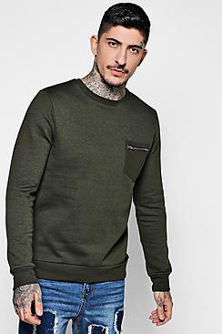 Boohoo Pocket Crew Neck Sweater