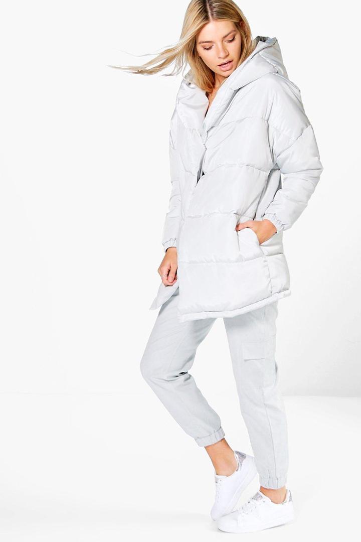 Boohoo Eva Duvet Coat With Hood White