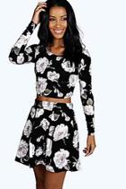 Boohoo Rose Floral Top And Skater Co-ord Set