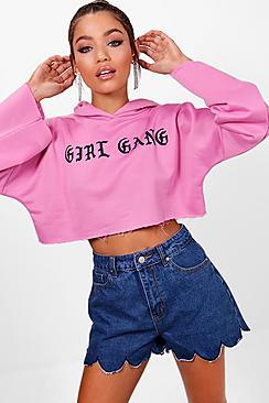 Boohoo Shona Scallop Hem Denim Mom Shorts