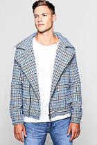 Boohoo Wool Blend Check Biker Jacket