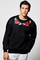 Boohoo Twin Rose Embroidered Sweater Black
