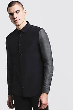 Boohoo Slim Fit Long Sleeve Shirt With Contrast Sleeves