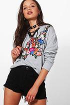 Boohoo Lizzie Applique Lace Up Sweater