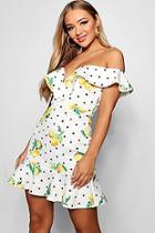 Boohoo Sarah Lemon Spot Print Ruffle Detail Tea Dress