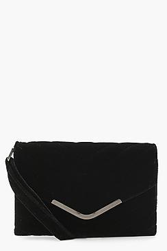 Boohoo Chevron Quilted Velvet Cross Body