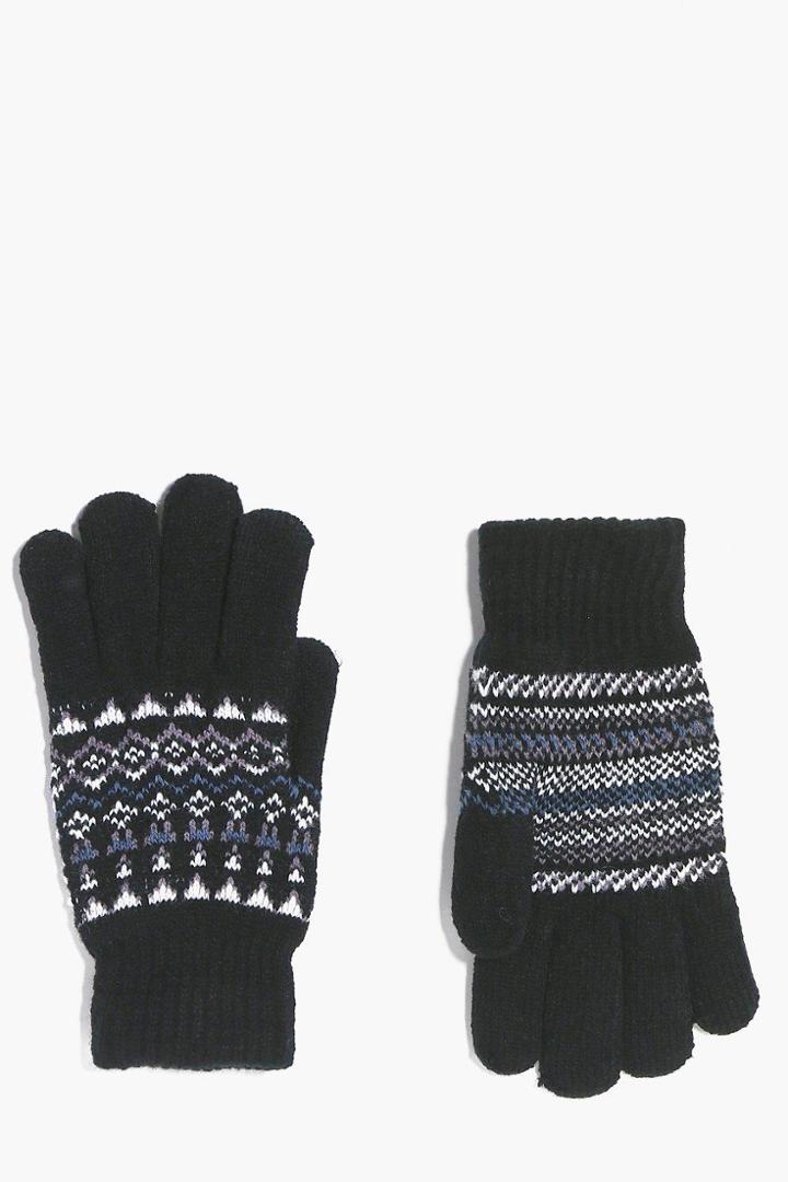 Boohoo Fairisle Gloves Black