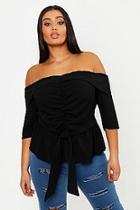 Boohoo Plus Ruched Off The Shoulder Tie Detail Blouse