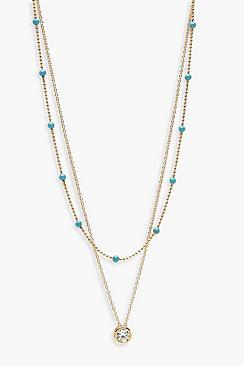 Boohoo Turquoise Bead & Diamante Circle Necklace